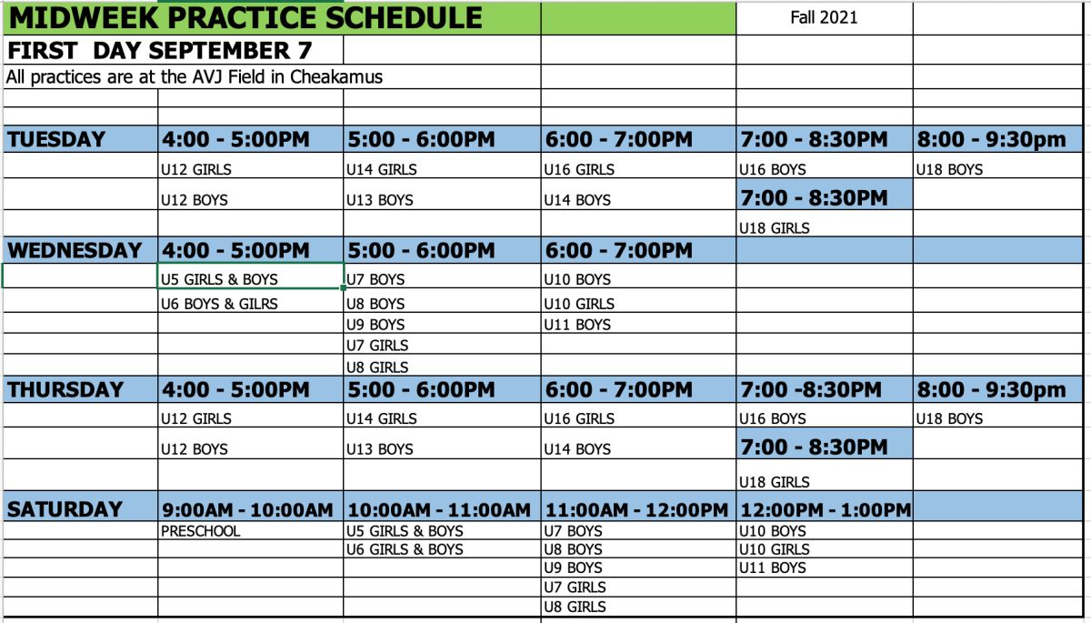 2021 WYSC practice schedule